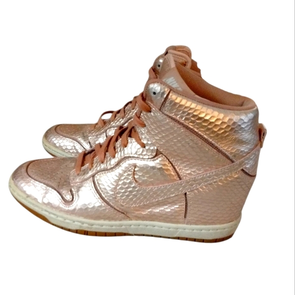 Nike Dunk Sky High Cut Out Metallic Pink Wedge Sneakers Size 7.5 Rare - Picture 7 of 13